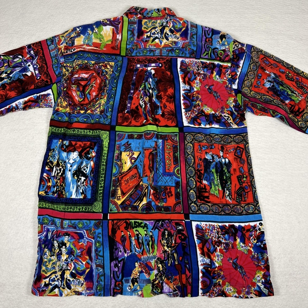 Vintage Paragraff Button Up Mens‎ M Rayon Colorful Abstract Mozart Bach - Picture 10 of 11